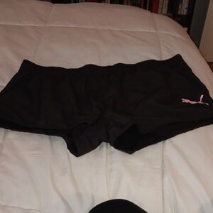 Black Puma Shorts with Pink Logo